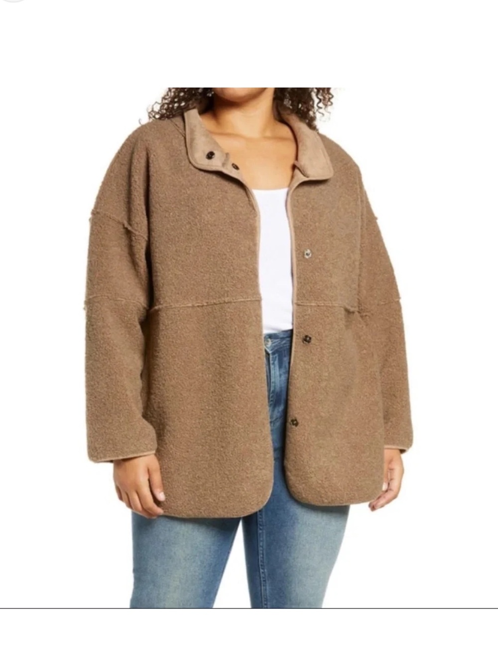 ASTR The Label Viral Teddy Snap Button-Front Jacket - Camel